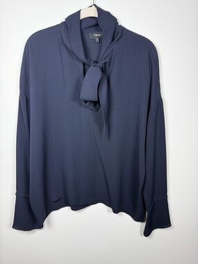 THEORY | 100% Silk Navy Classic Scarf Shirt